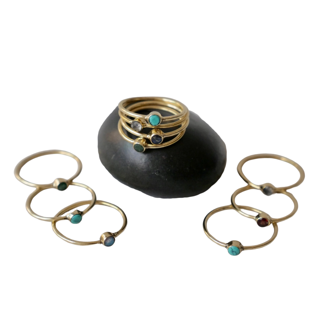 Brass Small Stone Stack Ring - Assorted