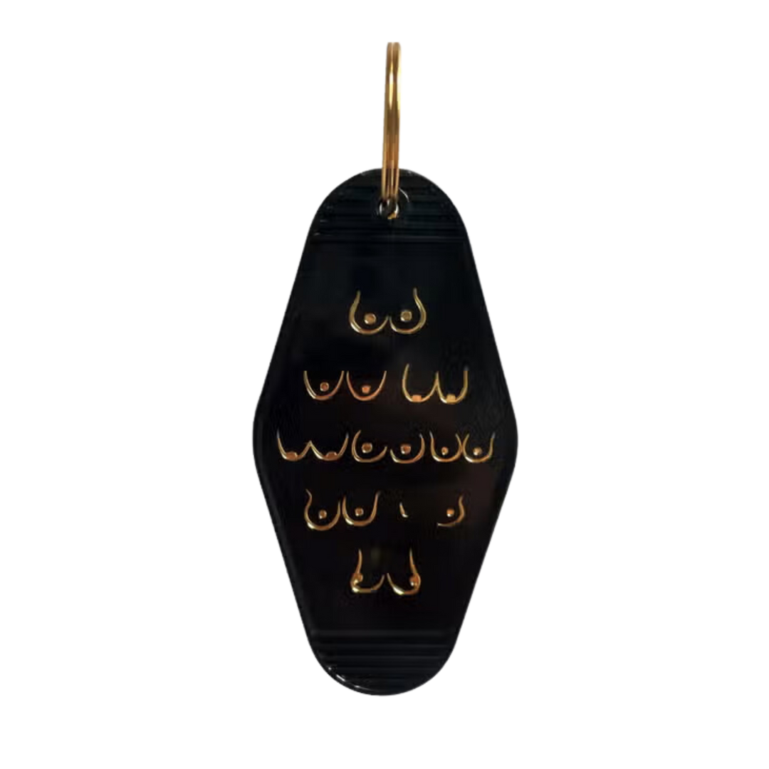 Boobs Motel Key Tag | Black & Gold Foil