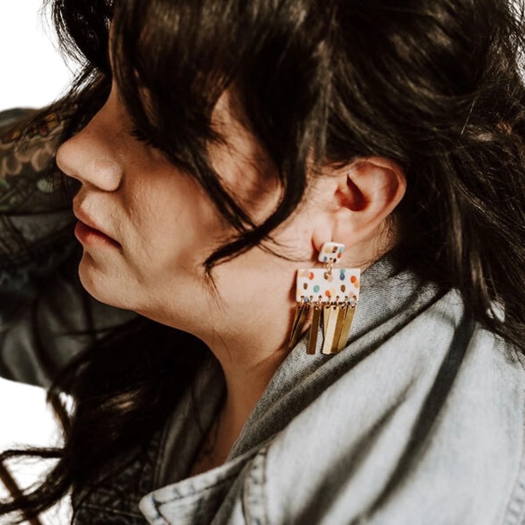 Sprinkle Rectangle Tassel Earrings