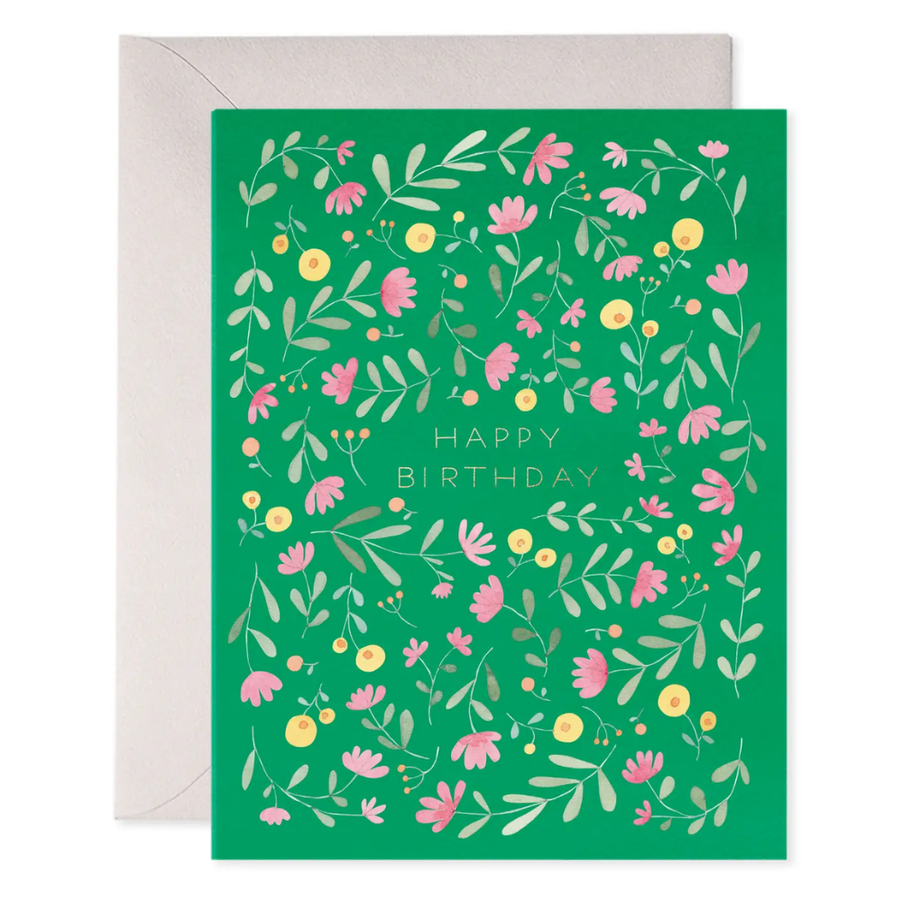 Green Floral Bday | Birthday Greeting Card