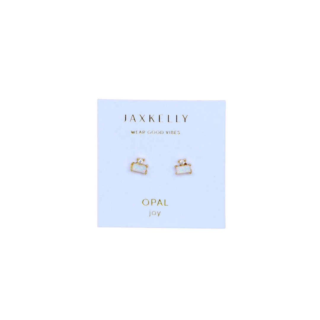 White Opal Double Stud Stack Earrings