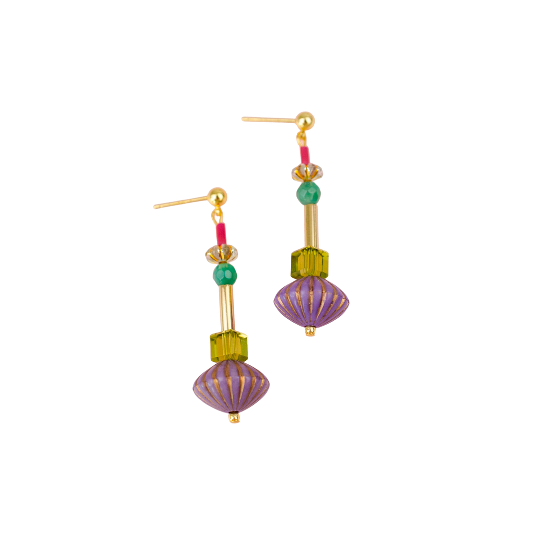 Purple Fluted Dangle Earrings