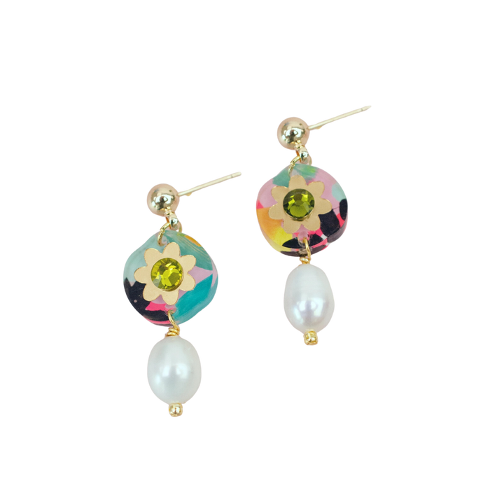 Handpainted Pearl Drop Earrings