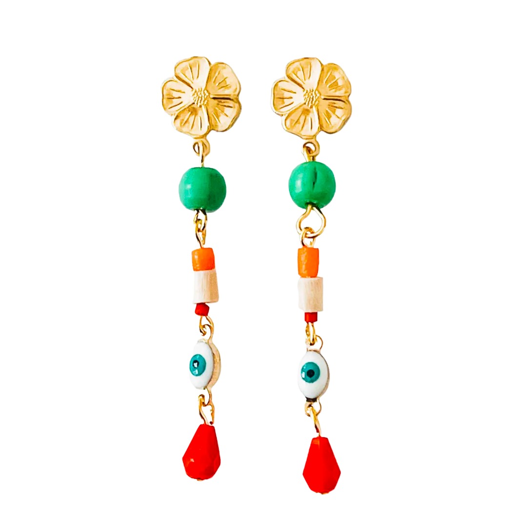 Long Flower Stud Charm Earrings