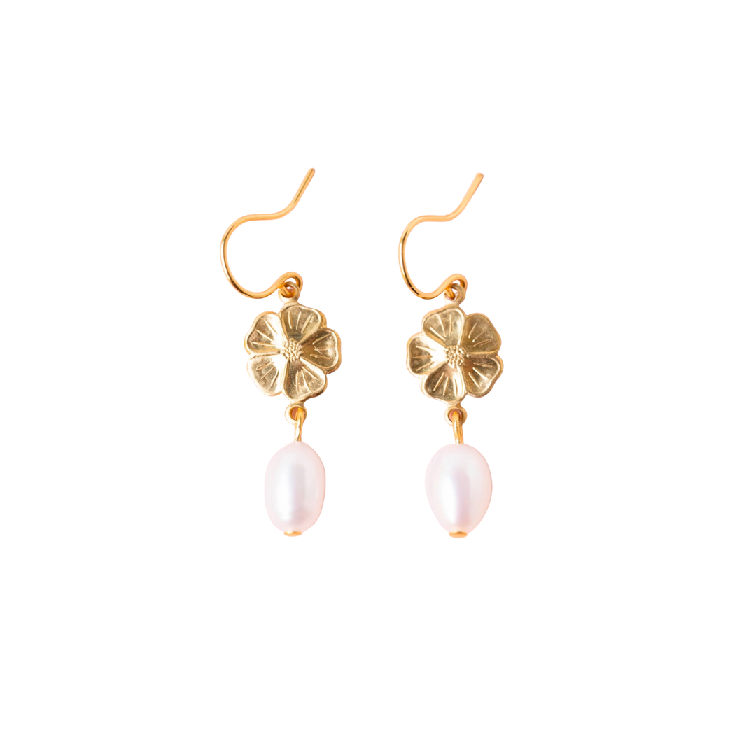 Flower and Pearl Dangle Earrings