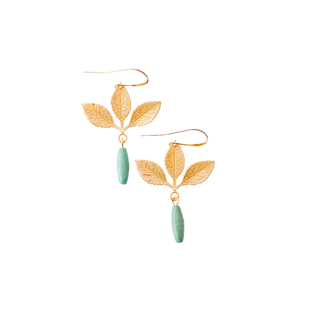 Three Leaf Earrings with Turquoise Bead