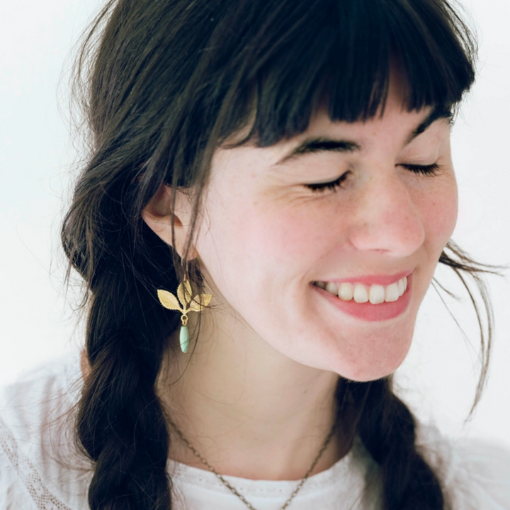 Three Leaf Earrings with Turquoise Bead
