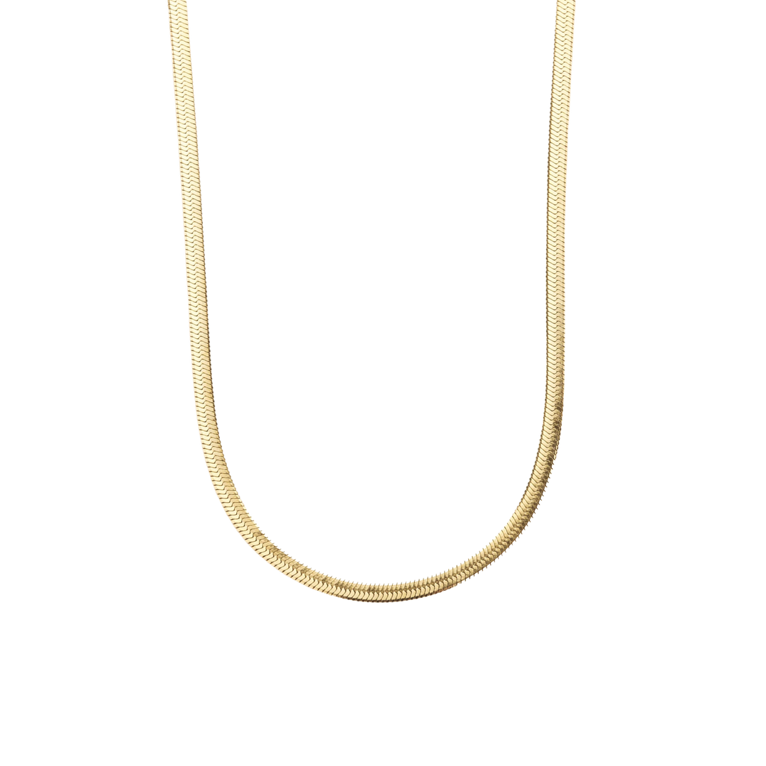 Gold Herringbone Necklaces- Stainless Steel Wide 5MM