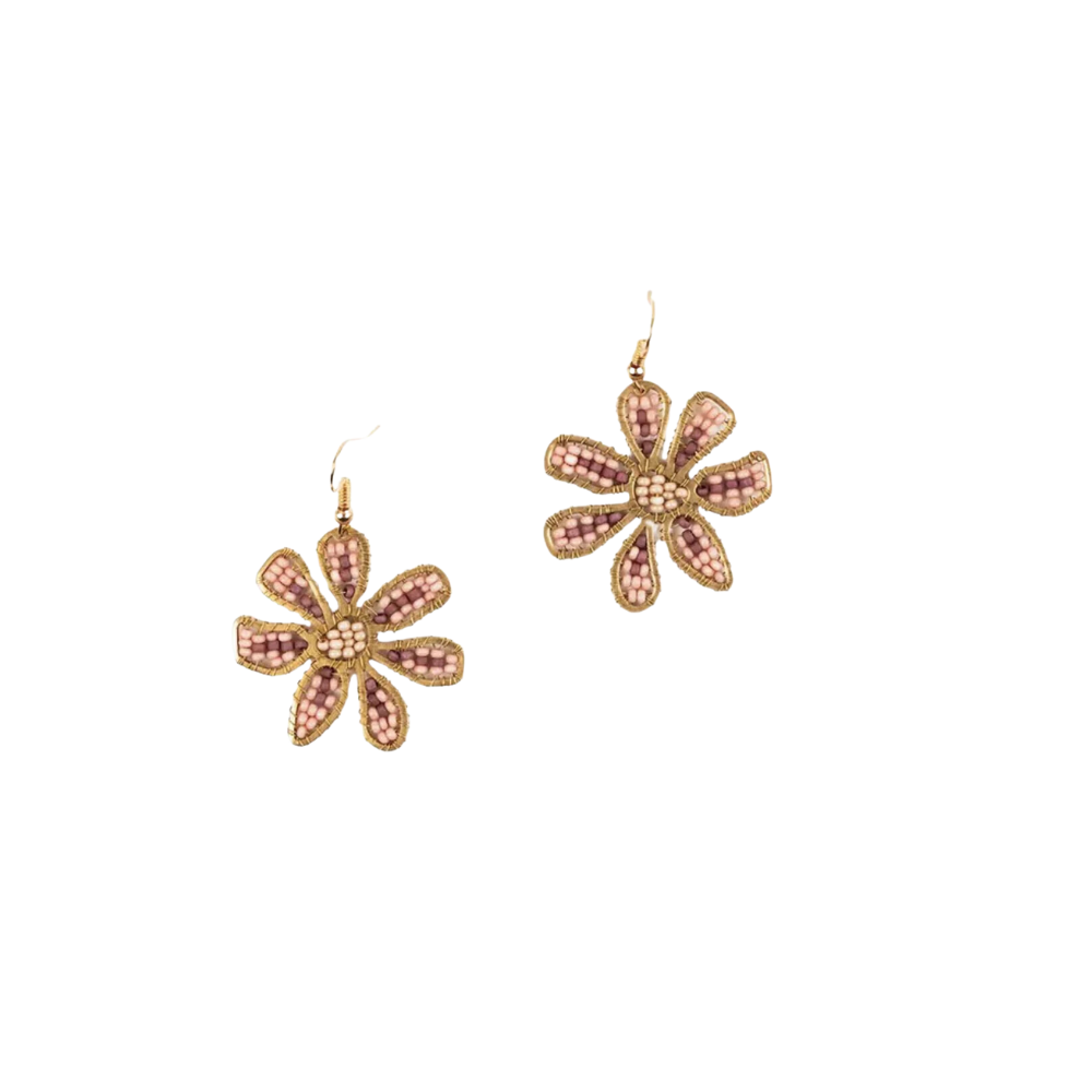 Mauve Beaded Daisy Earrings