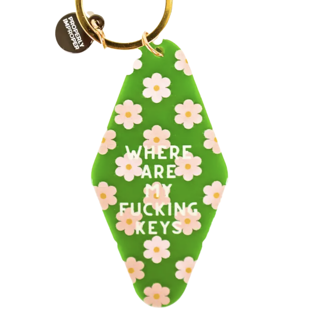 Where Are My Fucking Keys - Pink Flower Key Chain