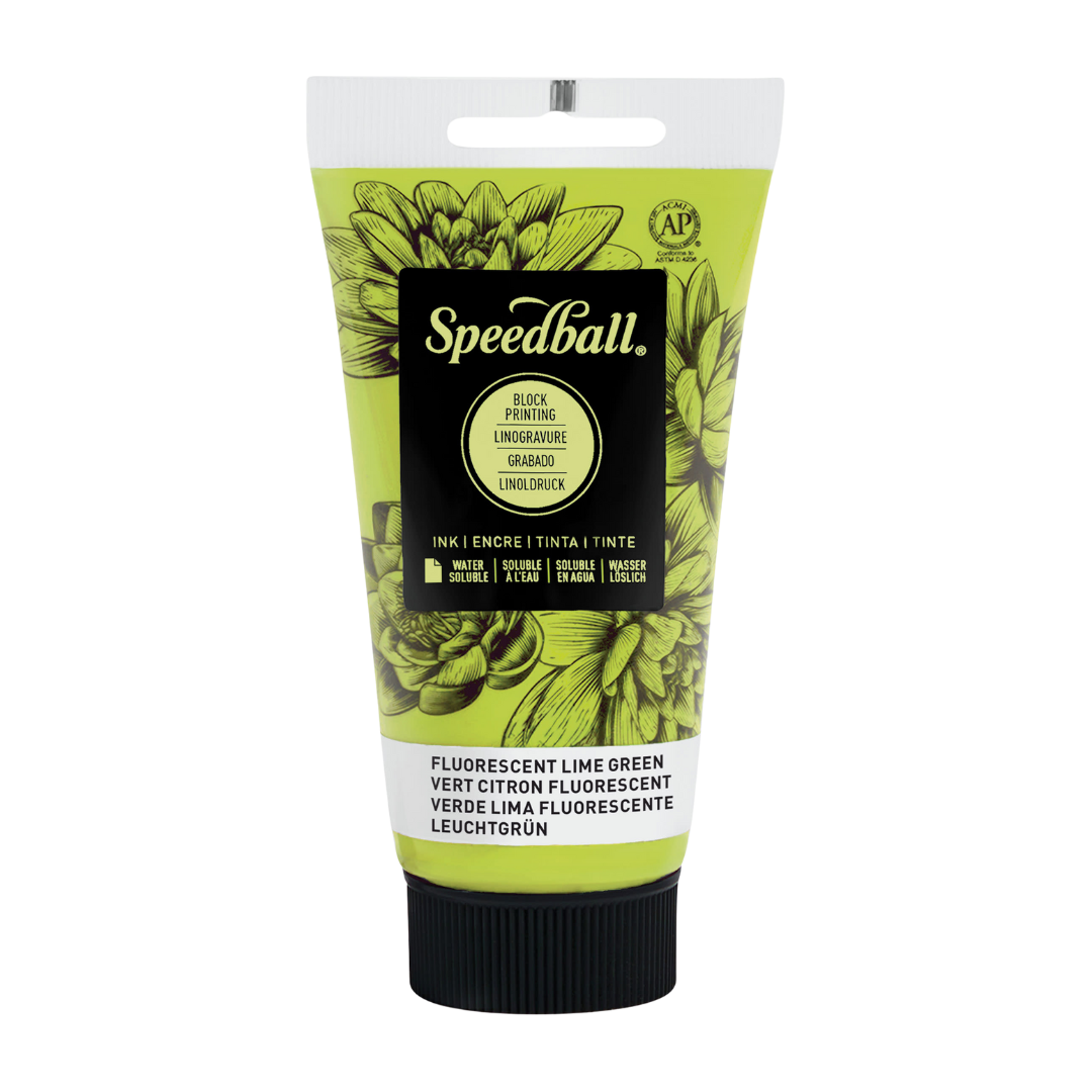 Water-Soluble Block Print Ink 2.5oz - Fluorescent Lime Green