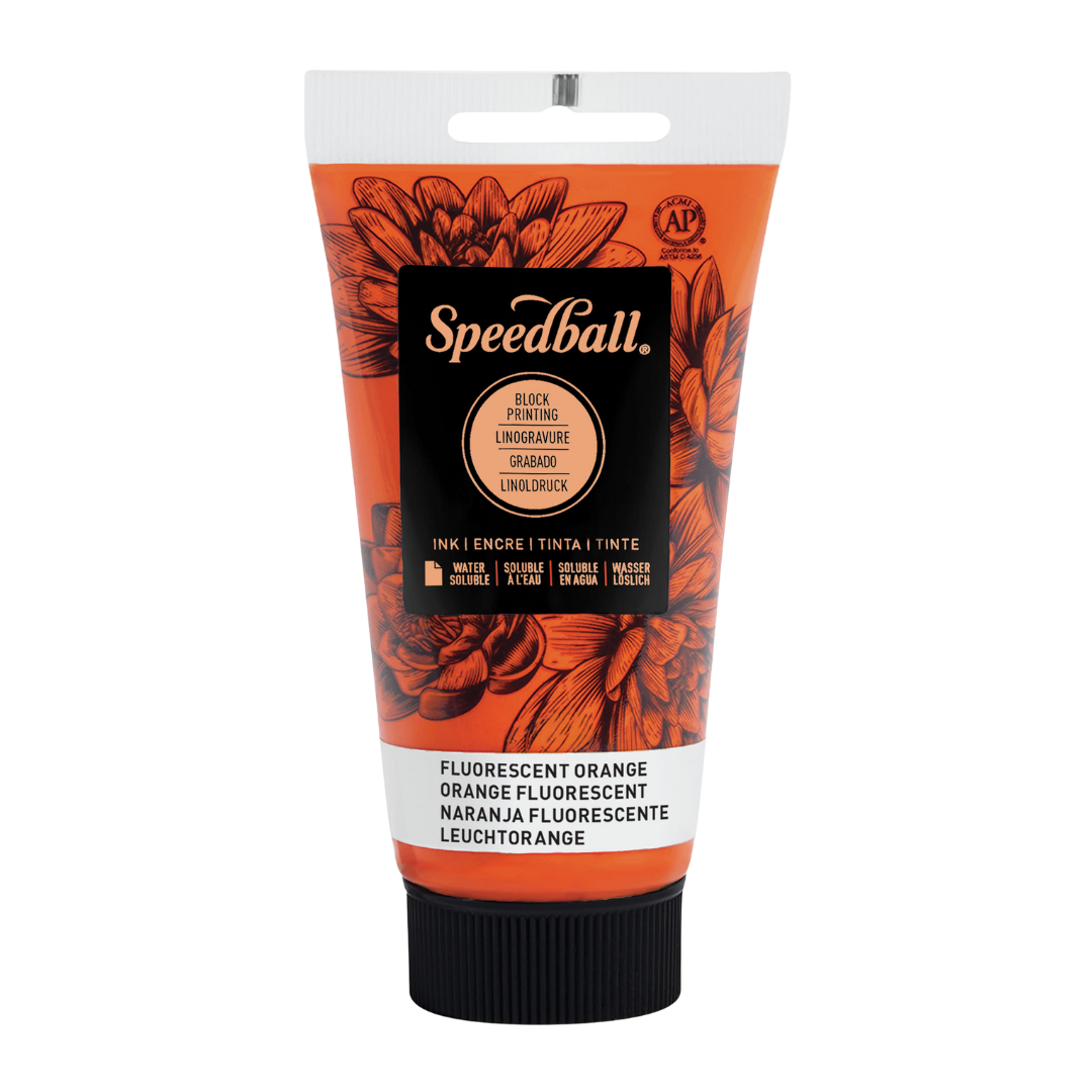 Water-Soluble Block Print Ink 2.5oz - Fluorescent Orange