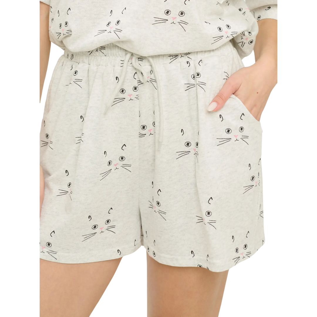 Cat Faces Print Relaxed Fit Shorts