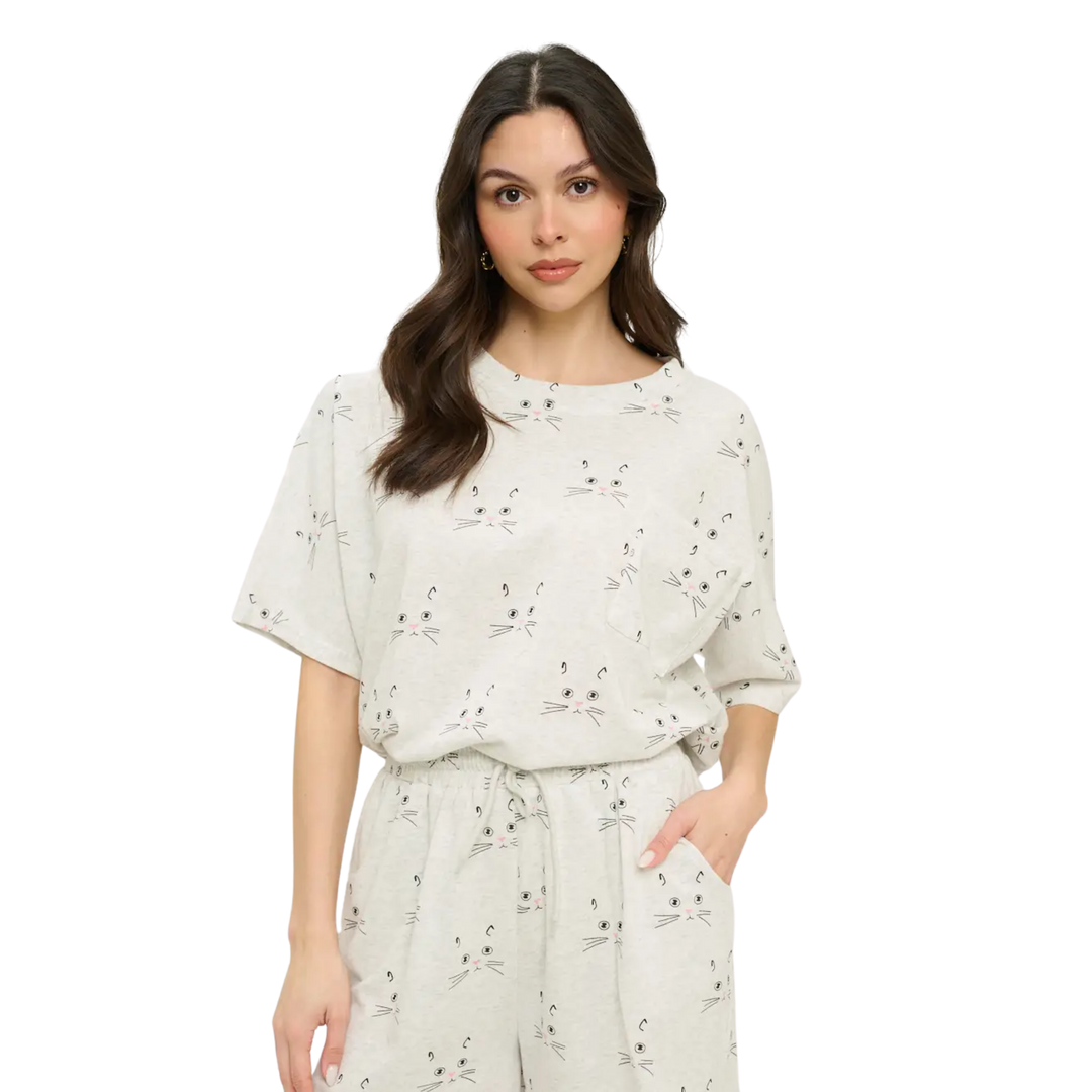 Cat Faces Print Relaxed Fit T-Shirt