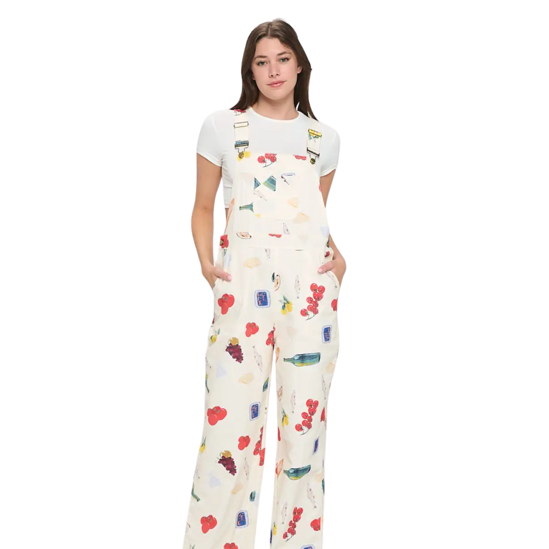 Delightful Spring Picnic Print Overalls
