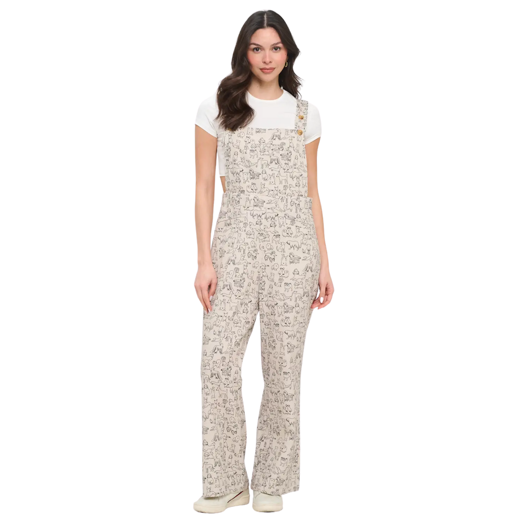 Different Breed Dogs Print Overalls
