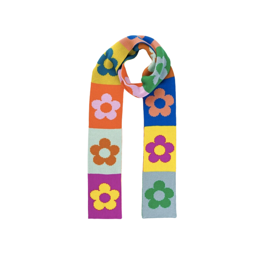 Flower Block Skinny Knit Scarf