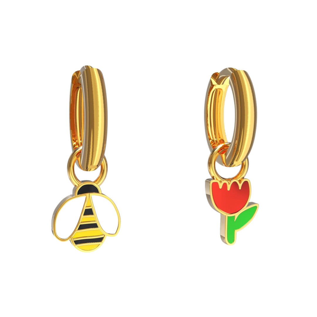 Honeybee & Flower Hoop Earrings