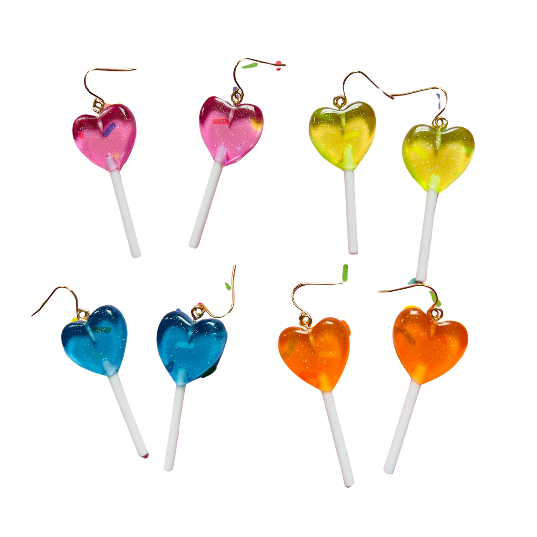 Glittery Heart Lollipop Earrings