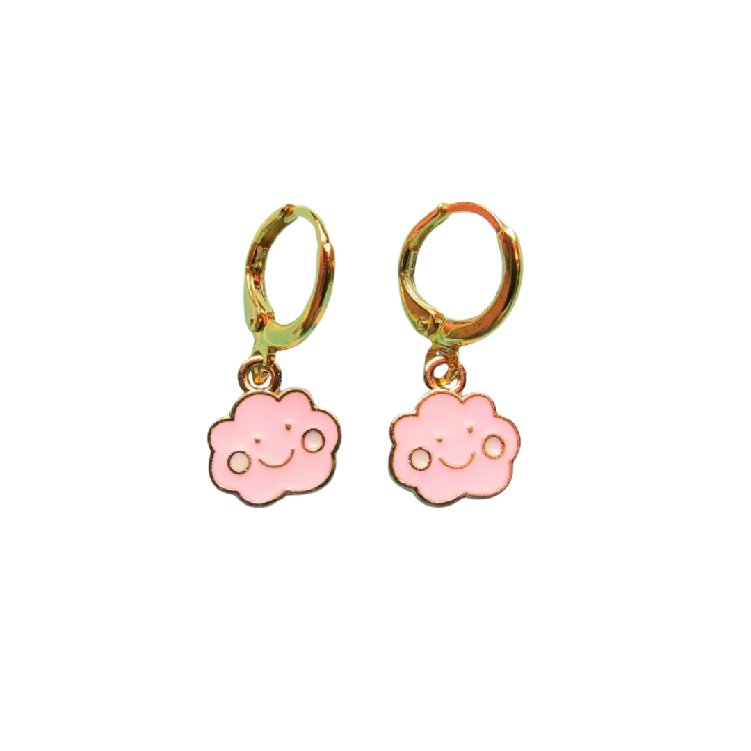 Pastel Pink Cloud Gold Earrings
