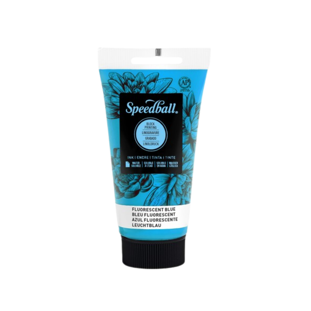 Water-Soluble Block Printing Ink 2.5oz - Fluorescent Blue