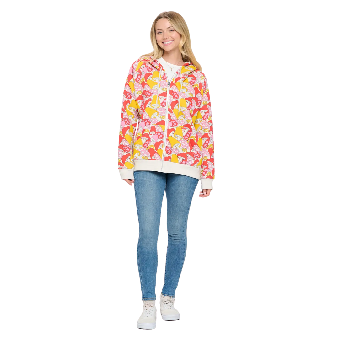 Wild Mushroom Print Zip Up Hoodie