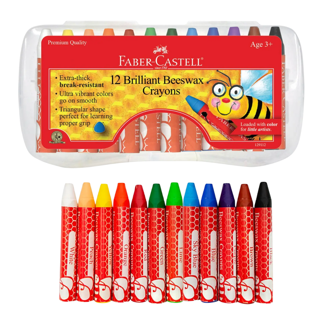 12 Brilliant Beeswax Crayons in Storage Case For Kids