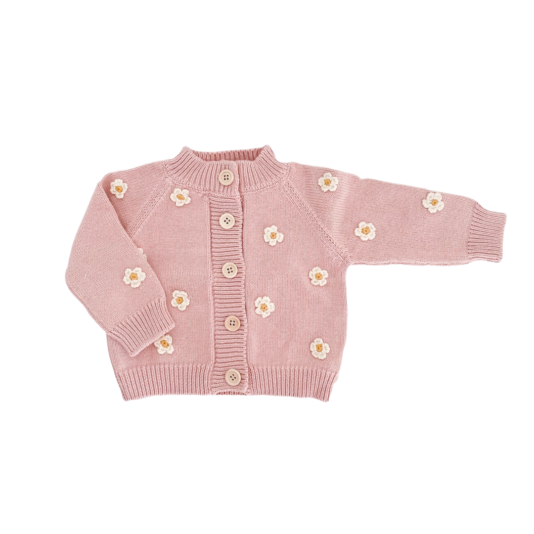 Cotton Flower Baby Cardigan, Blush