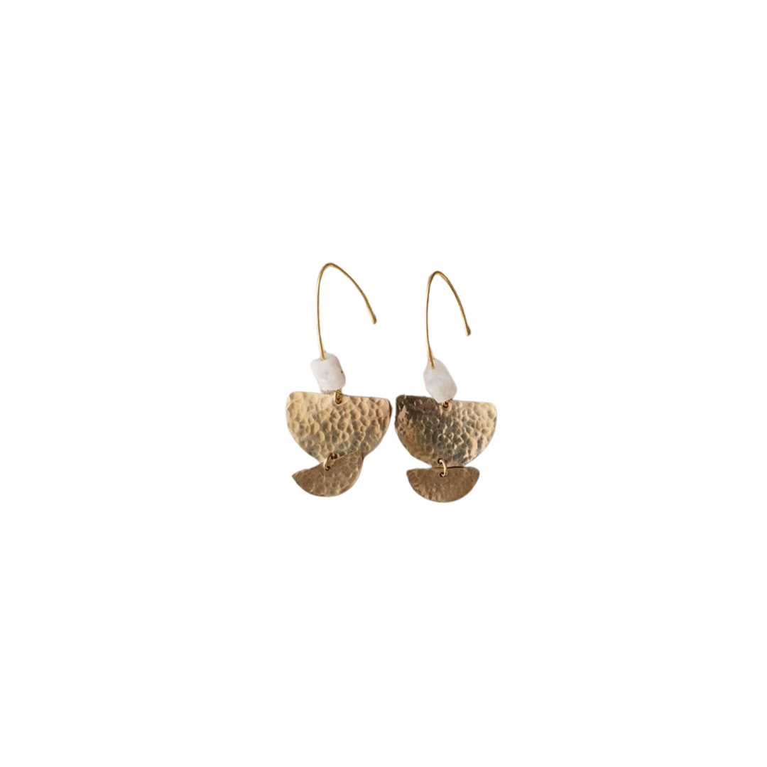 Nomad - Hammered Brass & Moonstone Earrings