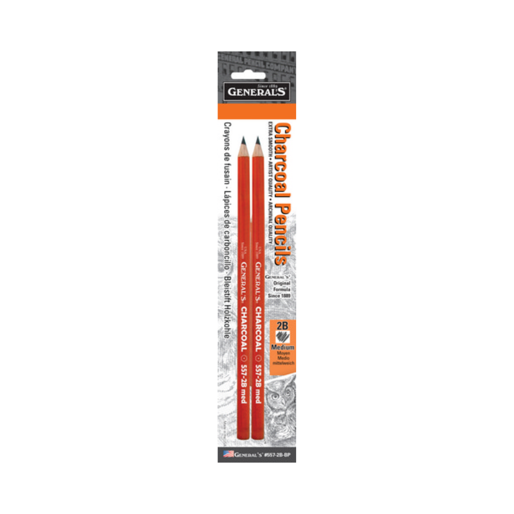 General Pencil Charcoal Pencil 2B Blister Pack
