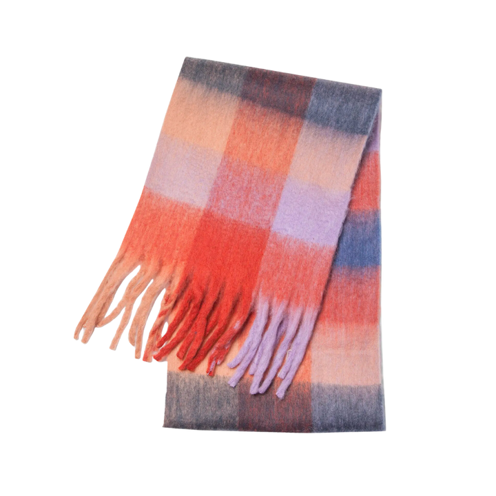 Plaid Blanket Scarf Cozy Soft Long with Fringe