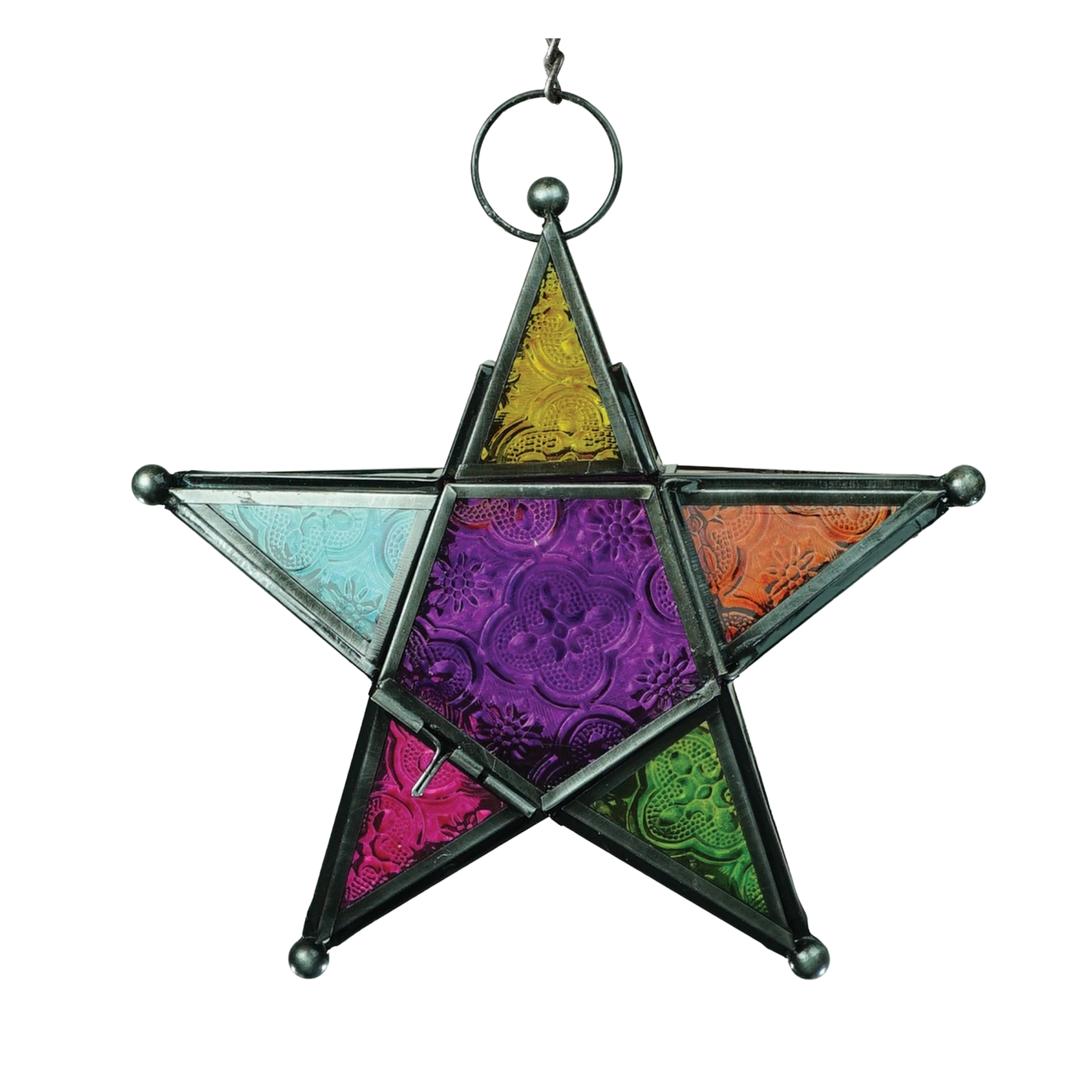 Rainbow 5-Point Star Hanging Tealight Lantern