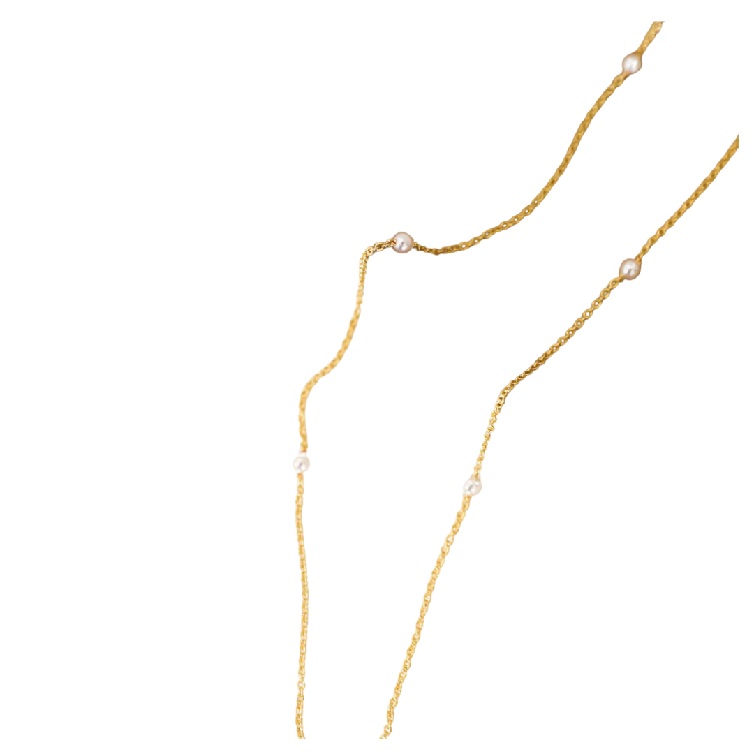 Dainty Pearl Station Necklace - 18k Gold Plated