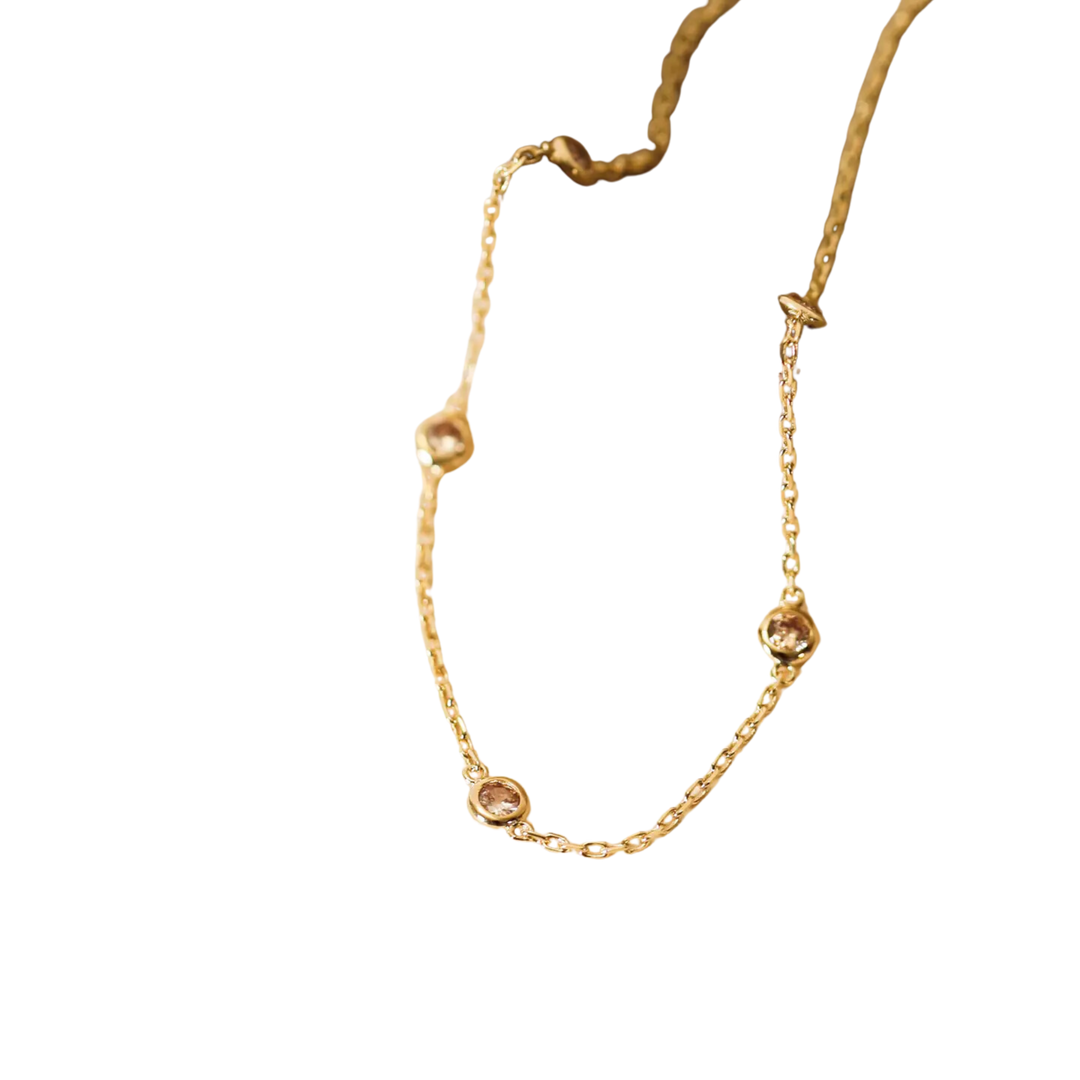 Champagne Stone Gold Necklace - 18k Gold Plated