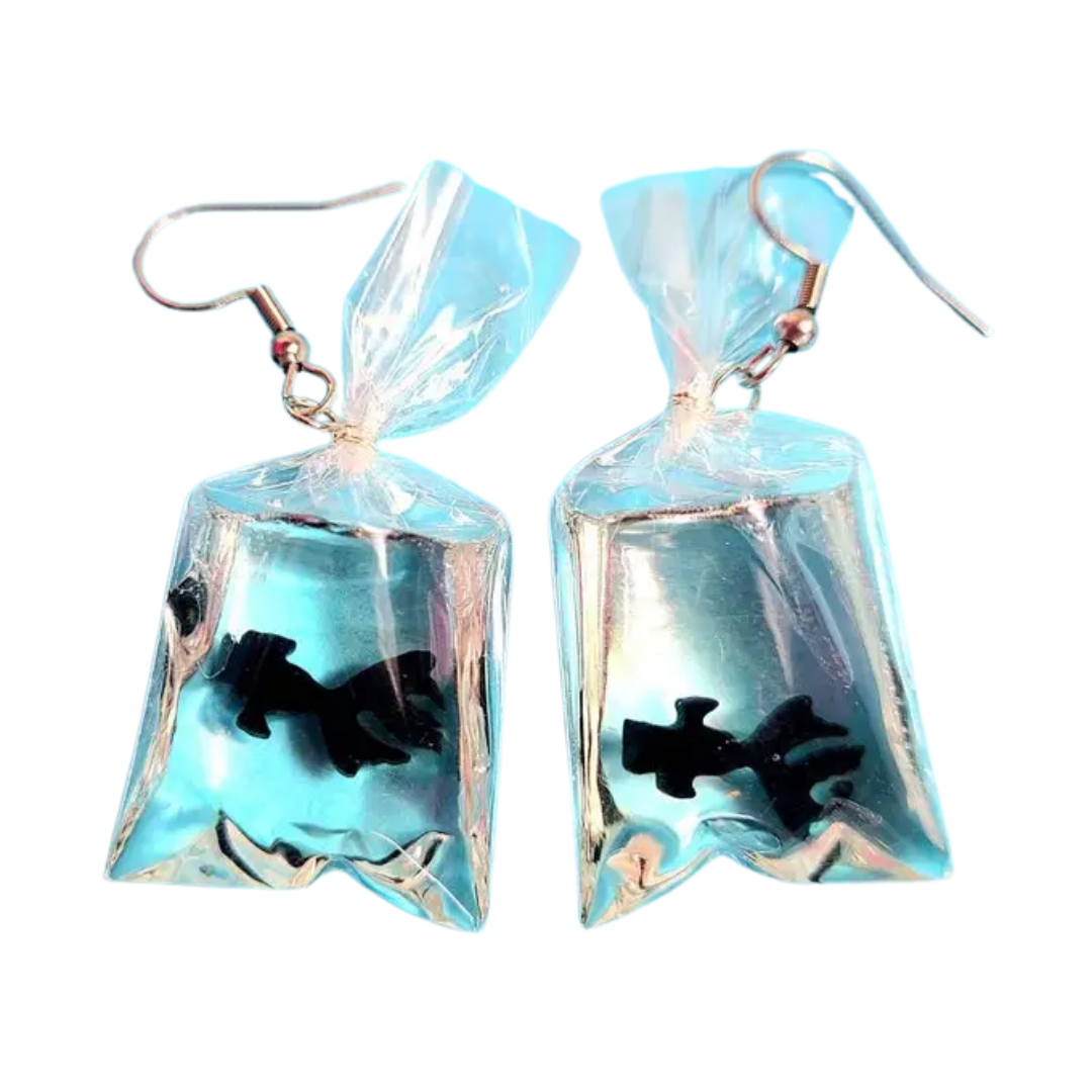 Black Goldfish in a Bag Earrings