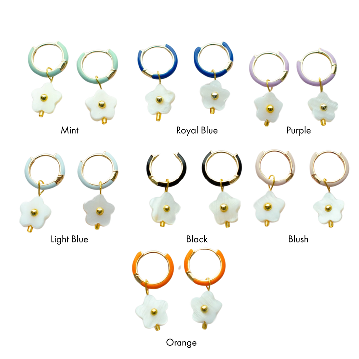 Flower Enamel Huggie Hoop Earrings