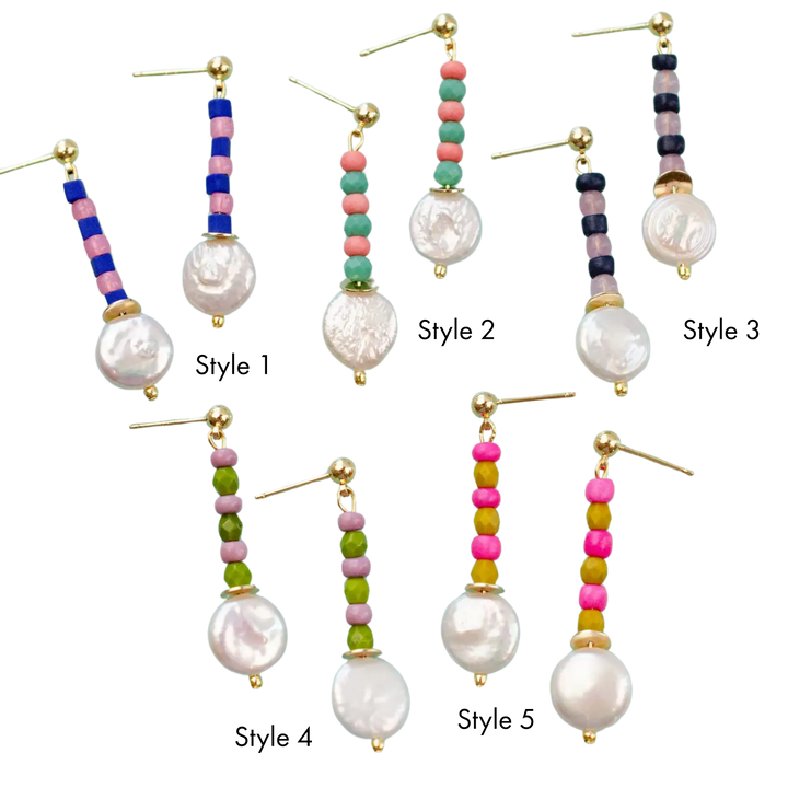 Juno - Seedbead and Pearl Earrings