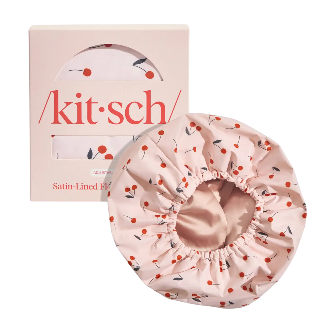 Satin-Lined Flexi Shower Cap - Cherry Print