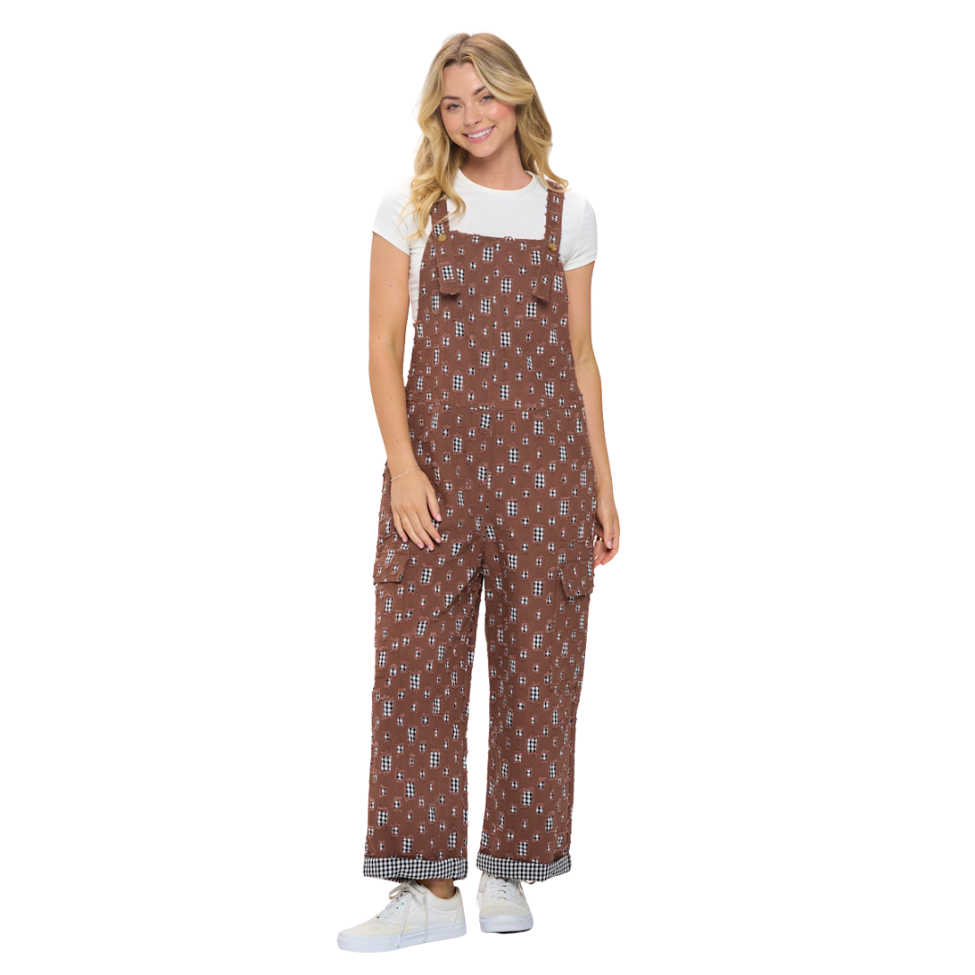 Brown All Over Patches Overalls