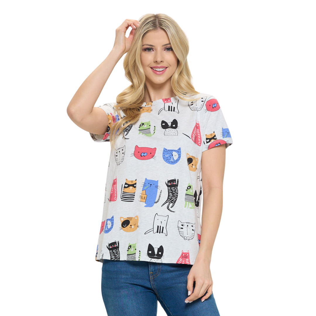 Cartoon Cats Print T-Shirt