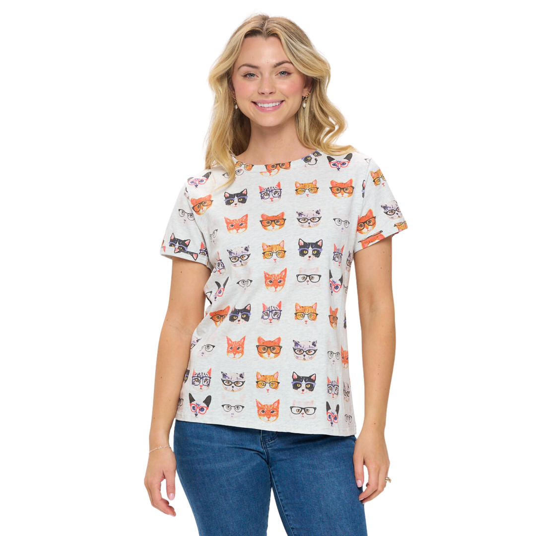 Cat Glass Print T-Shirt