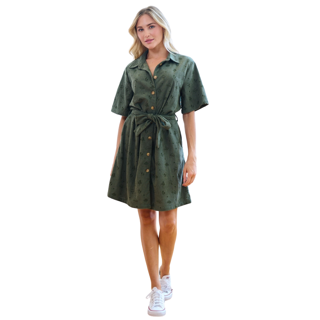 Mushroom Print Corduroy Shirt Dress