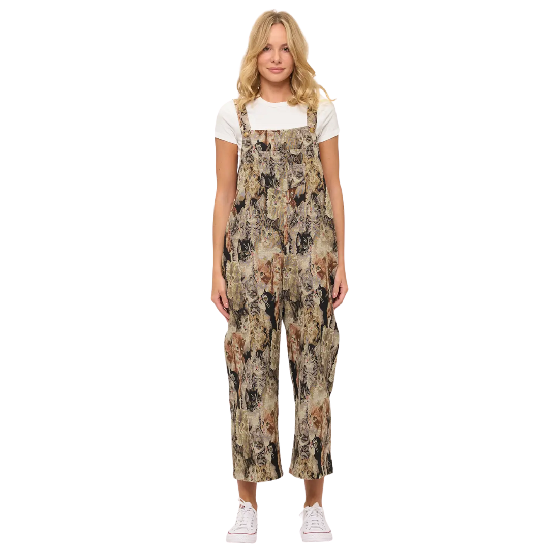 Cat Collage Print Overalls