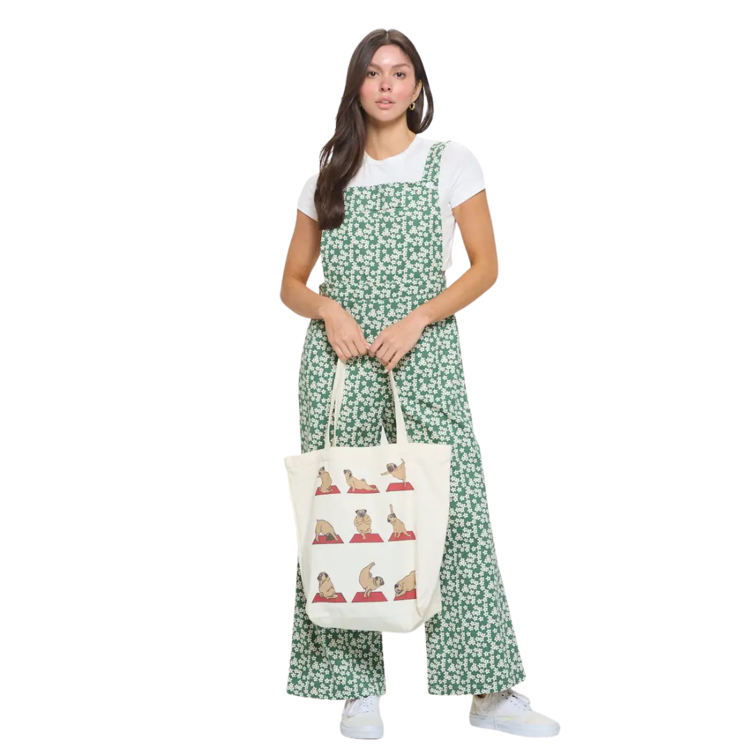 Pug Yoga Print Tote Bags