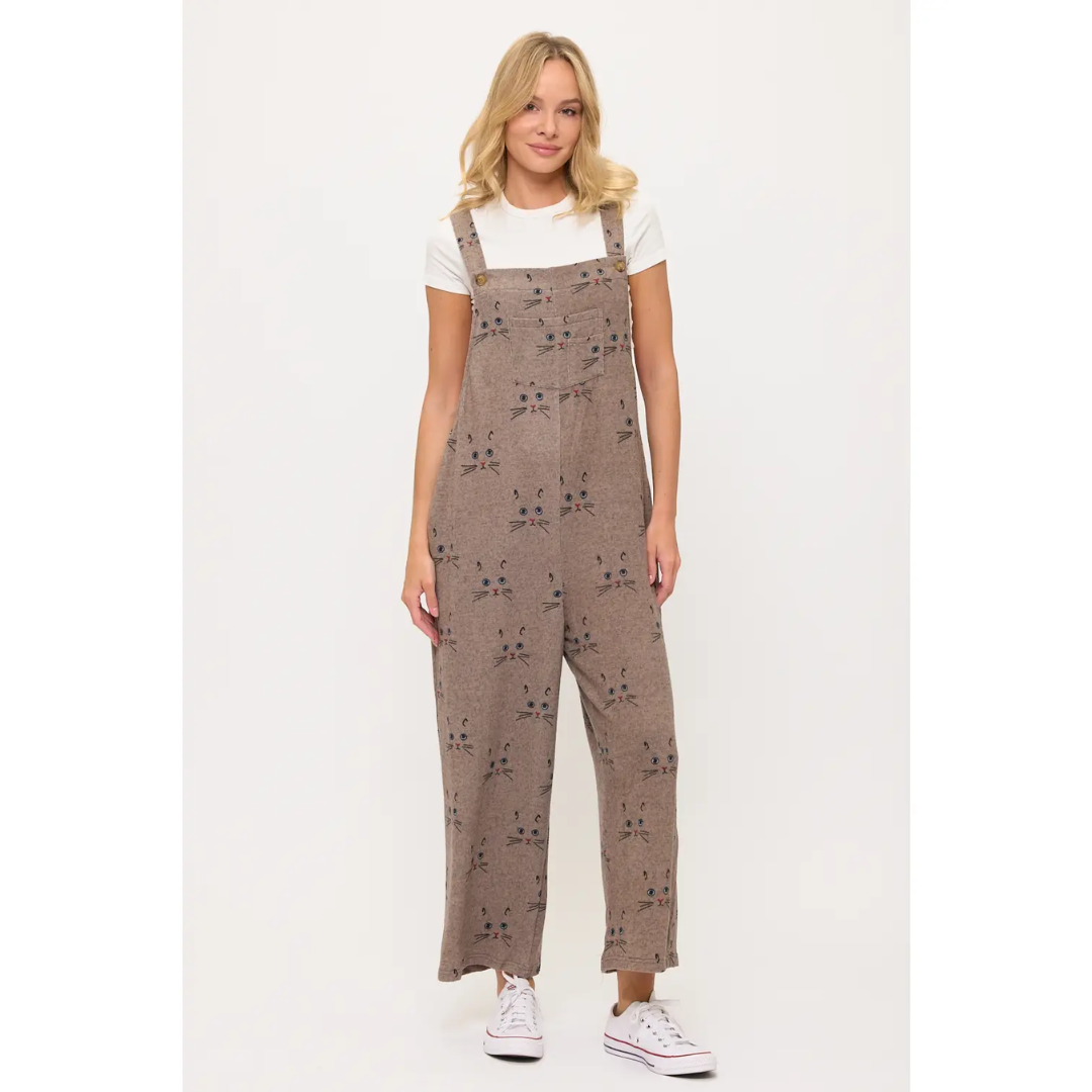 Cat Whiskers Print Overalls