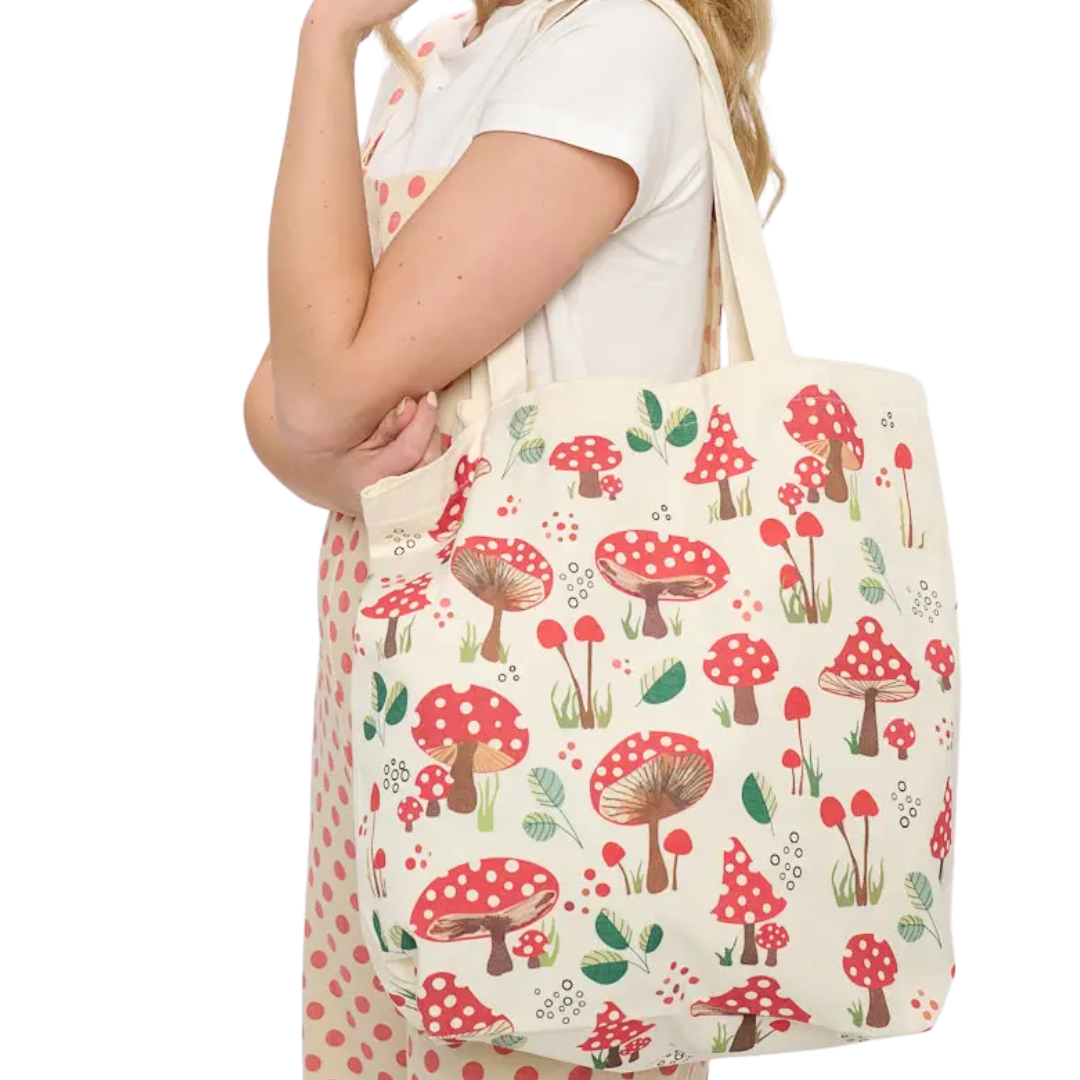 Red Mushroom Print Tote Bags
