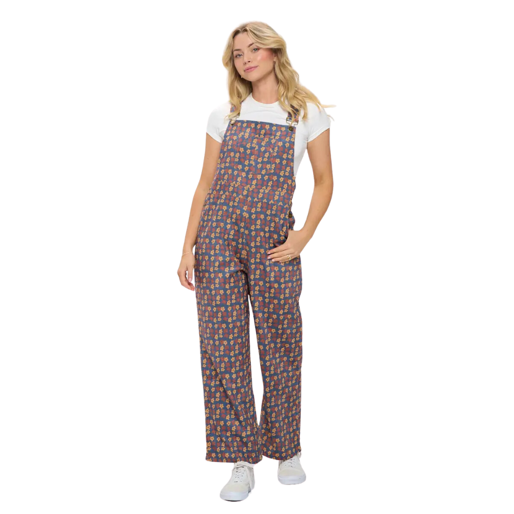 Poppy Floral Print Corduroy Overall