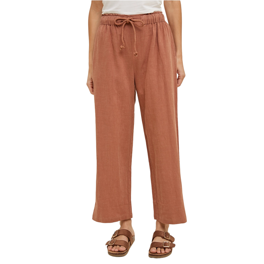 Linen Paperbag Pants with Pockets