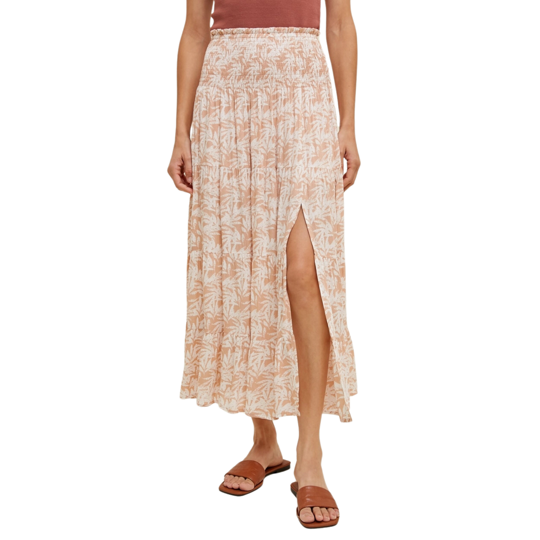 Tropical Tiered Midi Skirt with Slit