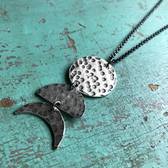 3 Large Moon Phases Necklace- Vertical